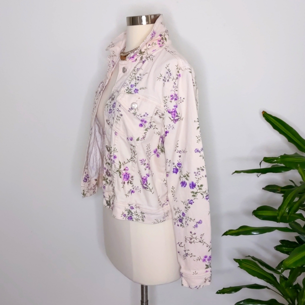 Candies Floral Print Jean Jacket Size Medium - Picture 4 of 11